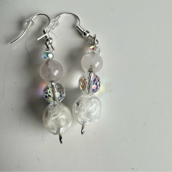 AB Glass Bead Earrings Clear & Acrylic beads silver-tone Handmade Earrings 3476 - Picture 2 of 9